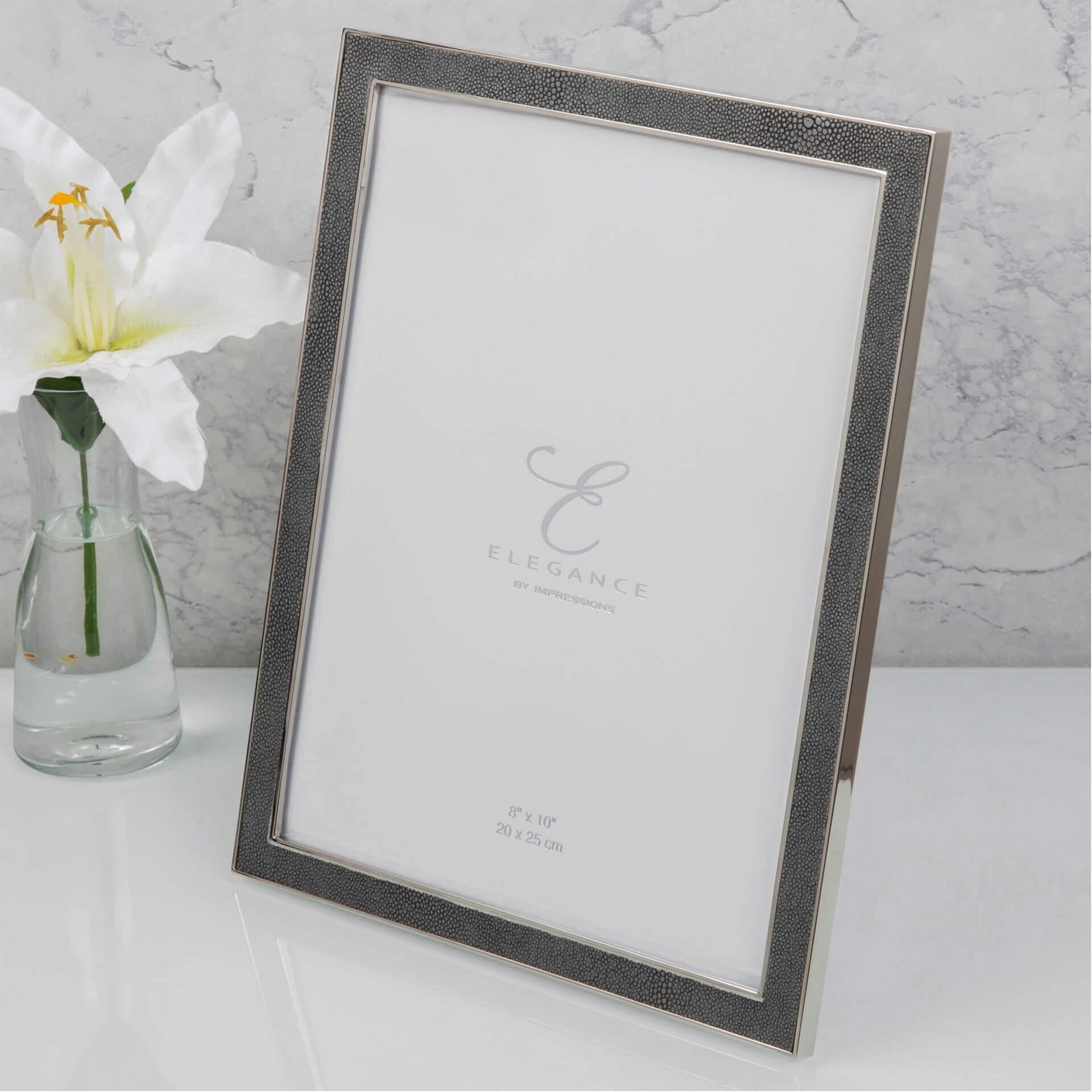 Elegance Metal Plated Grey Faux Shagreen Frame 8" x 10"