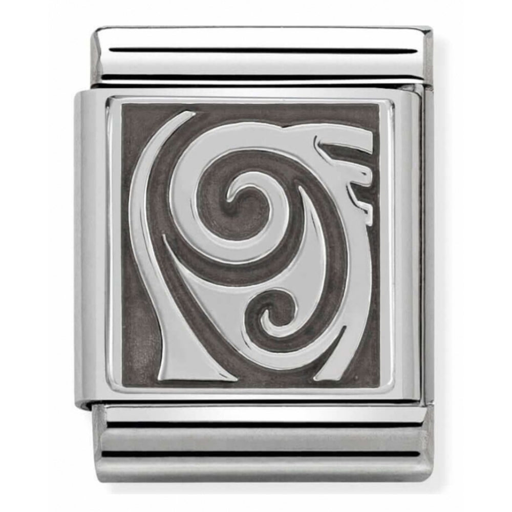 Composable Abstract Symbol Oxidized Stainless Steel And Sterling Silver Big Charm