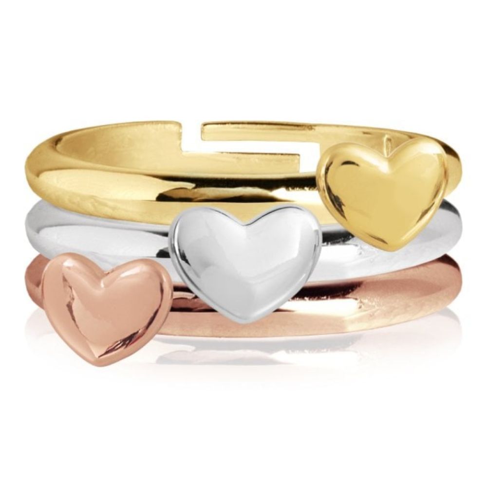 Florence |Set Of 3 Heart Rings| Adjustable Size M