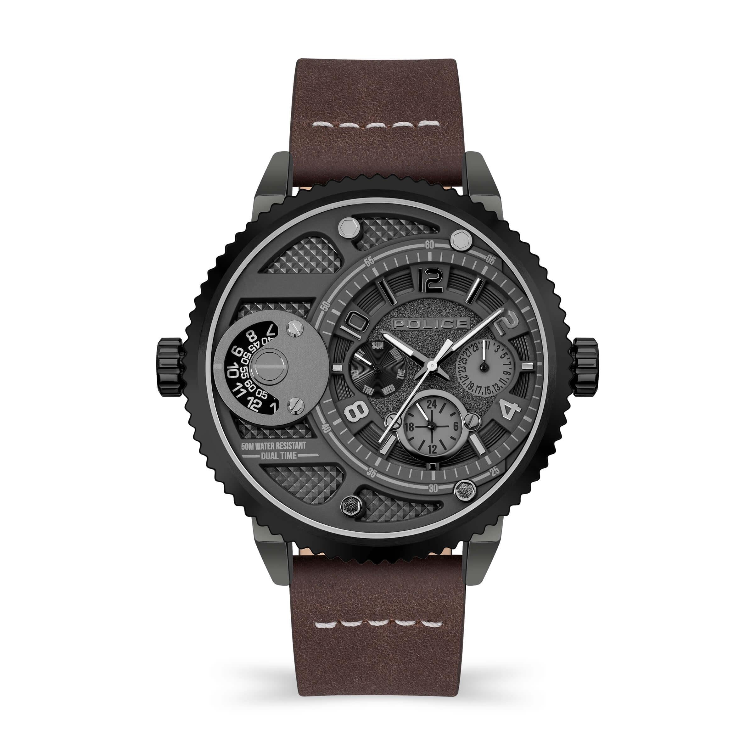 Ray Gun Multi Dial Brown Leather Strap Watch