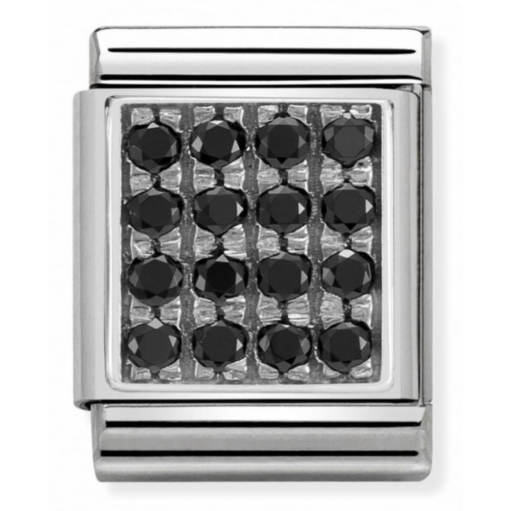 Composable Big Stainless Steel, Sterling Silver & Black Cubic Zirconia Charm