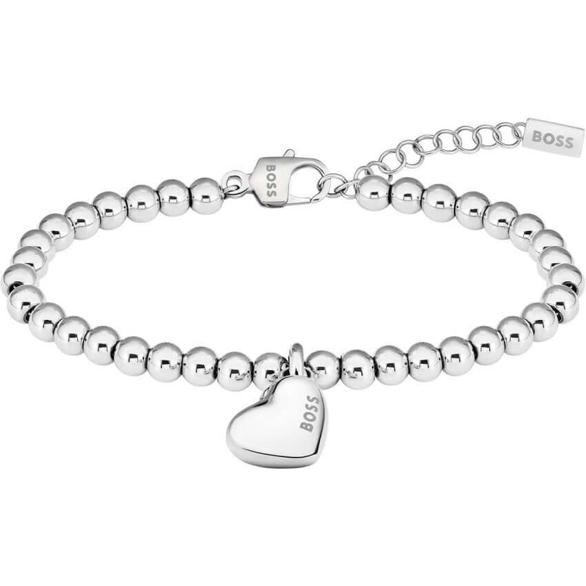 Beaded Silver Tone Honey Heart Ladies Bracelet