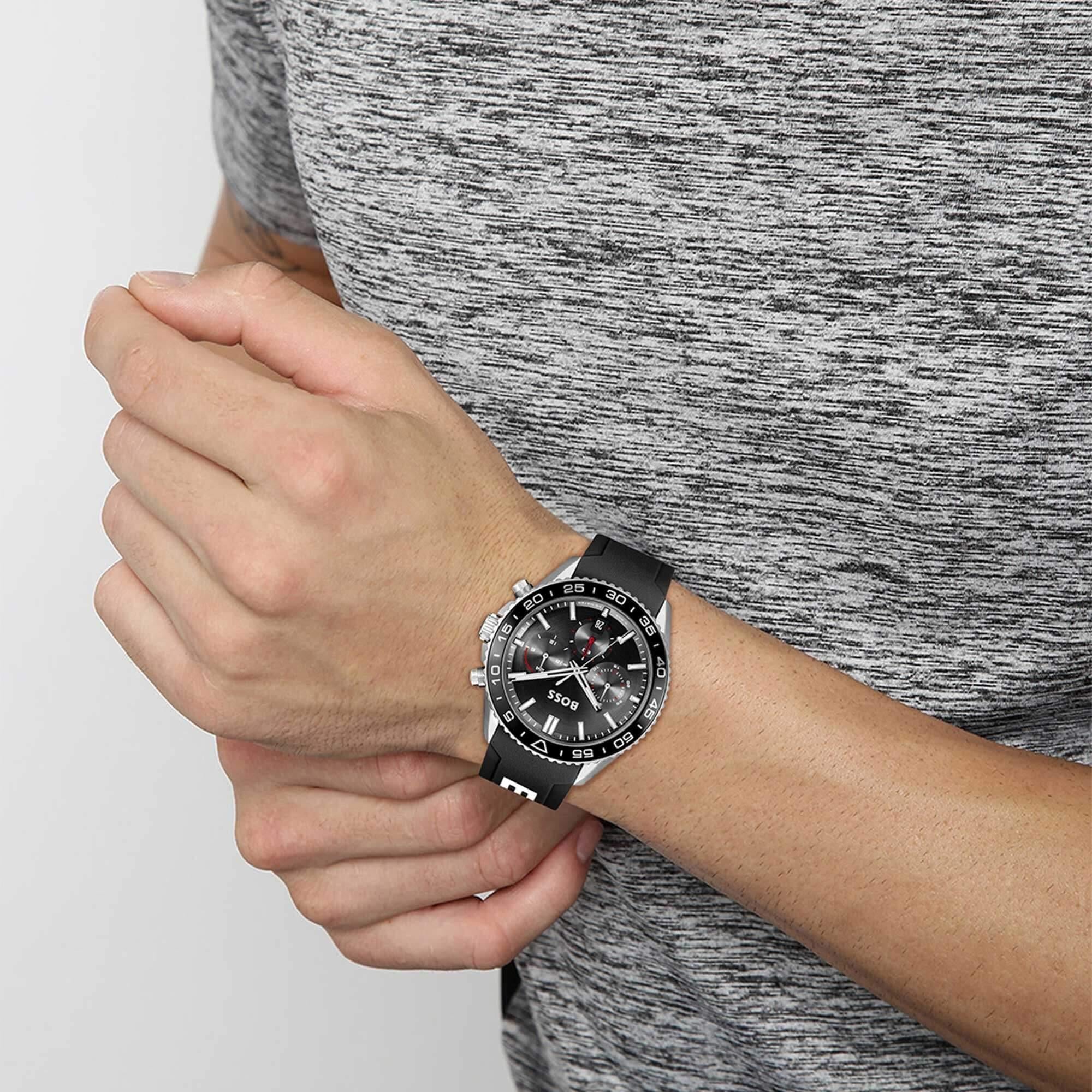 Runner Black Chronograph Dial With Black Silicone Strap Mens Watch