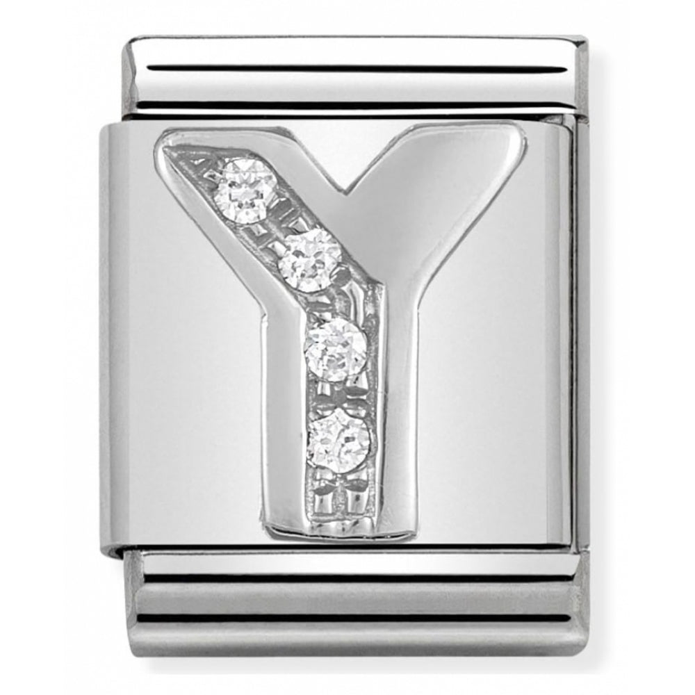 Letter Y Composable Big Stainless Steel, Sterling Silver & Cubic Zirconia Charm
