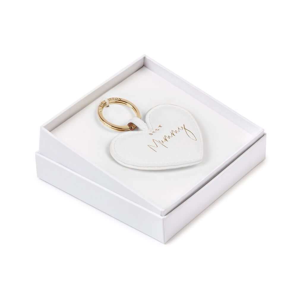 Beautifully Boxed Sentiment Heart Keyring | Best Mummy | White