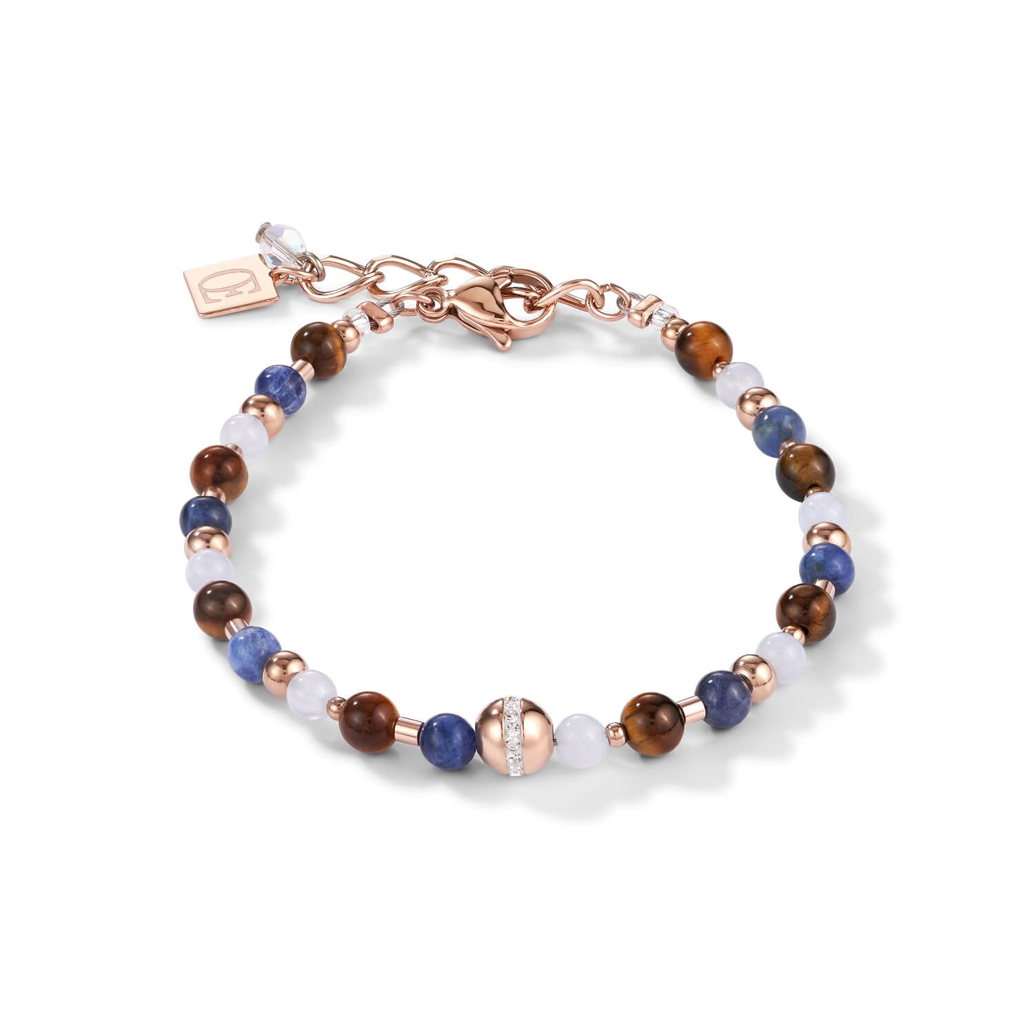 Rose Gold Plated & Blue-Brown Gemstones Ball Bracelet