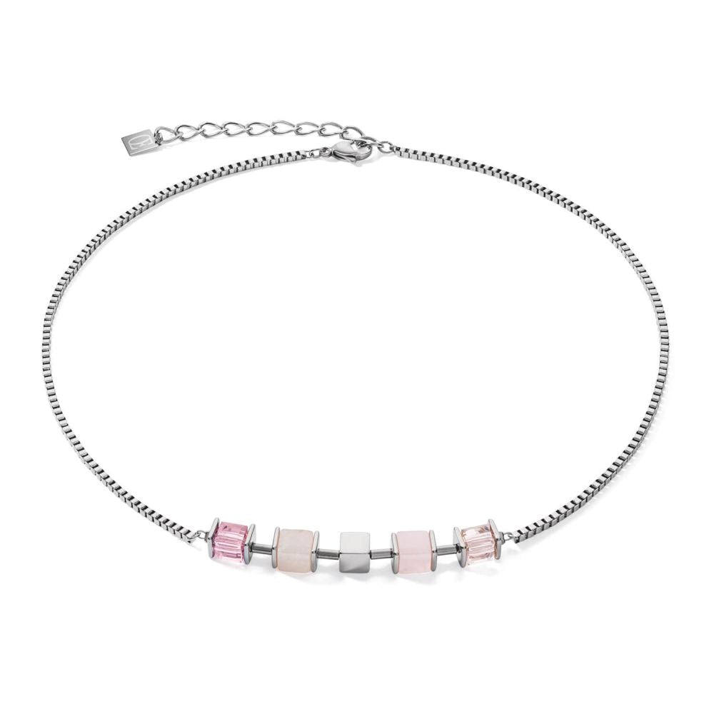 Silver Light Rose Geo Cube & Chain Necklace