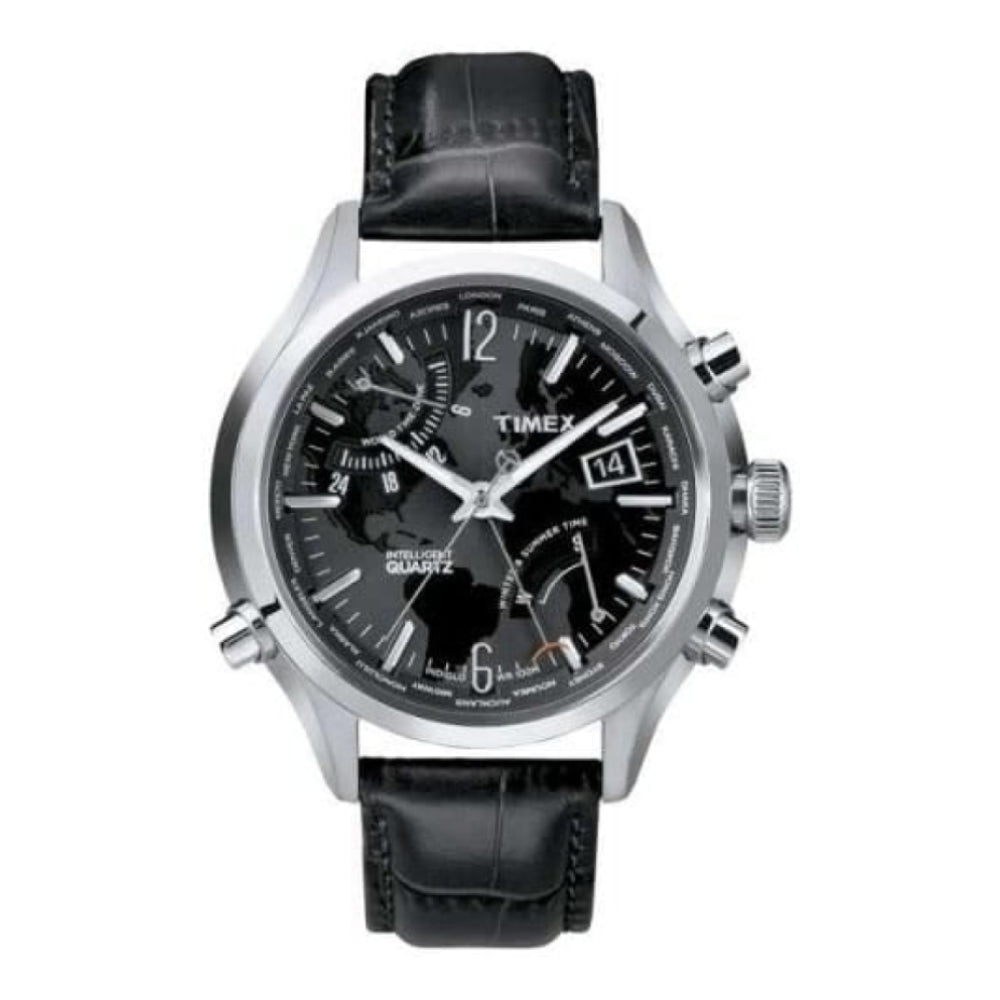 Gents IQ World Time Black Leather Watch