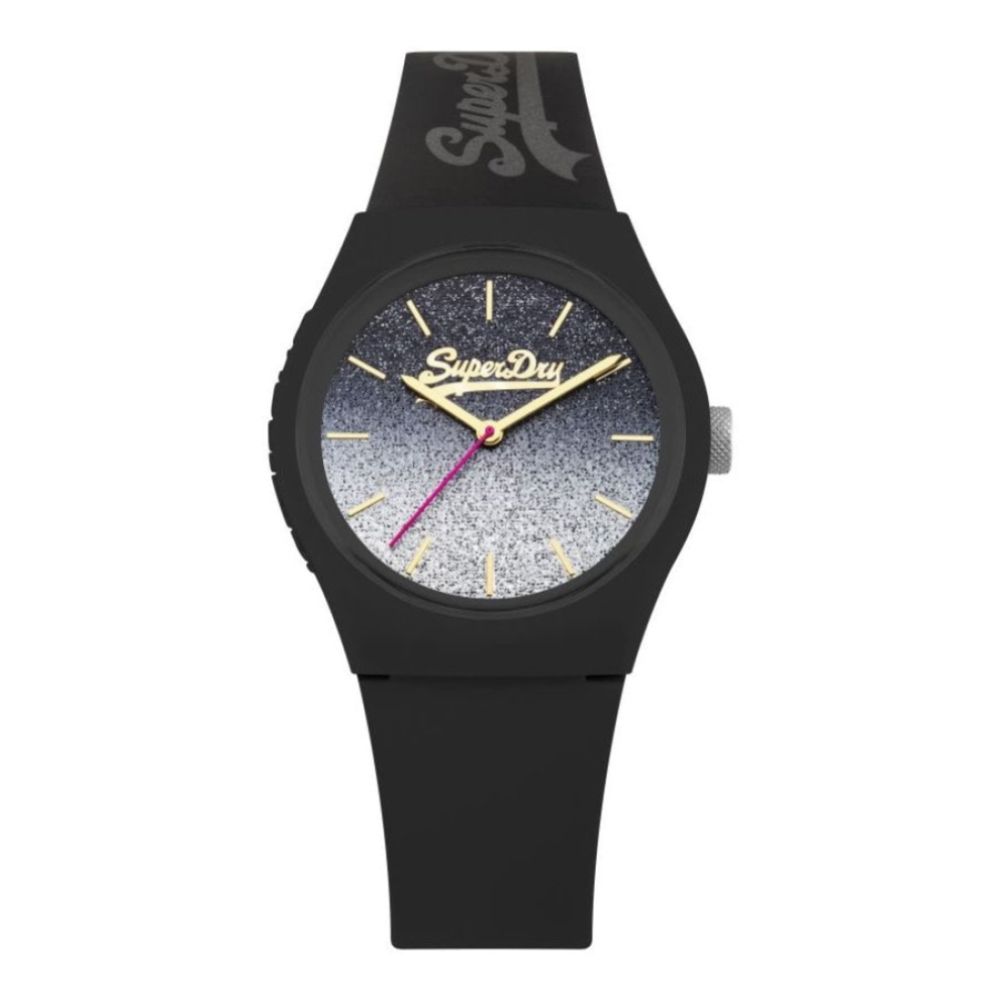 Urban Ombre Glitter Black Dial With Black Printed Silicone Strap Watch