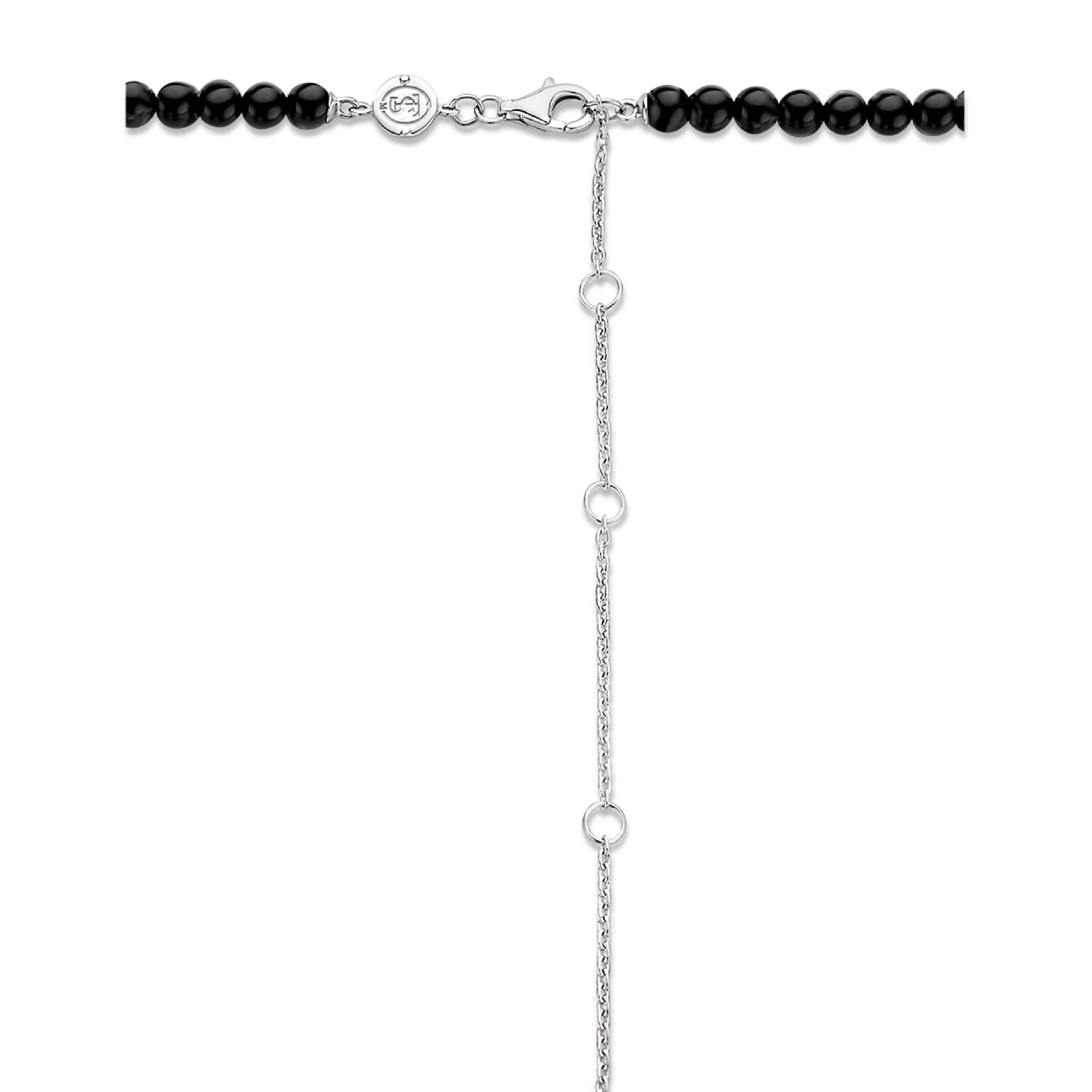 Black Onyx Stones With CZ & Gold Tone Beads Necklace