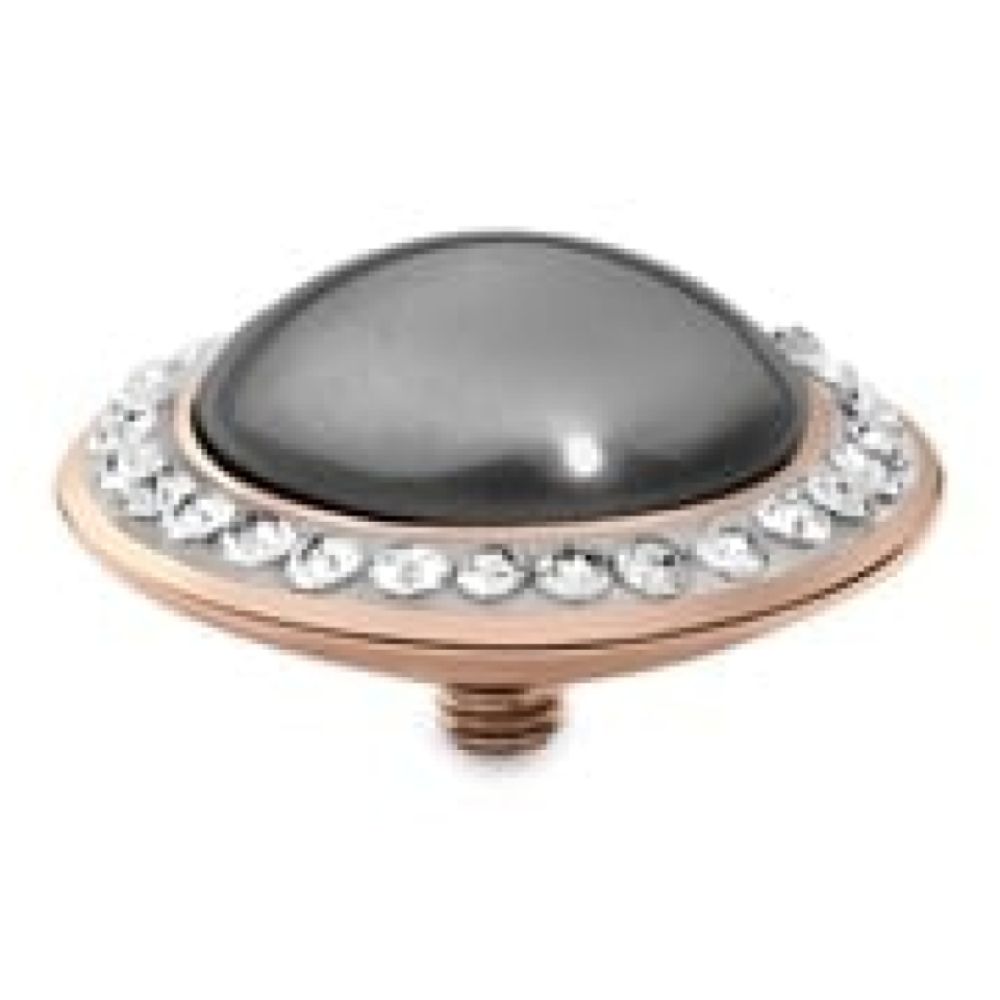 Famosa Tondo Deluxe 16mm Dark Grey Pearl In Rose Gold Plated Ring Top