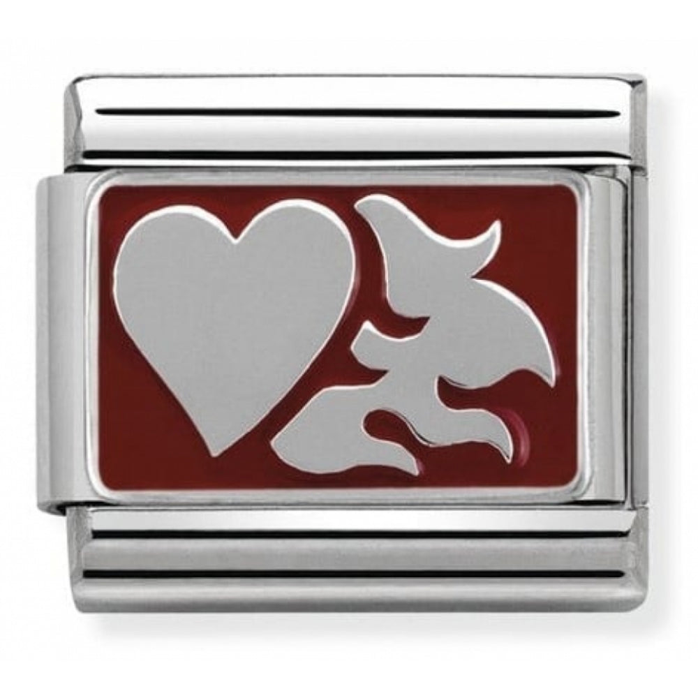 Classic Heart With Flames In Stainless Steel, Silver 925 & Enamel Charm