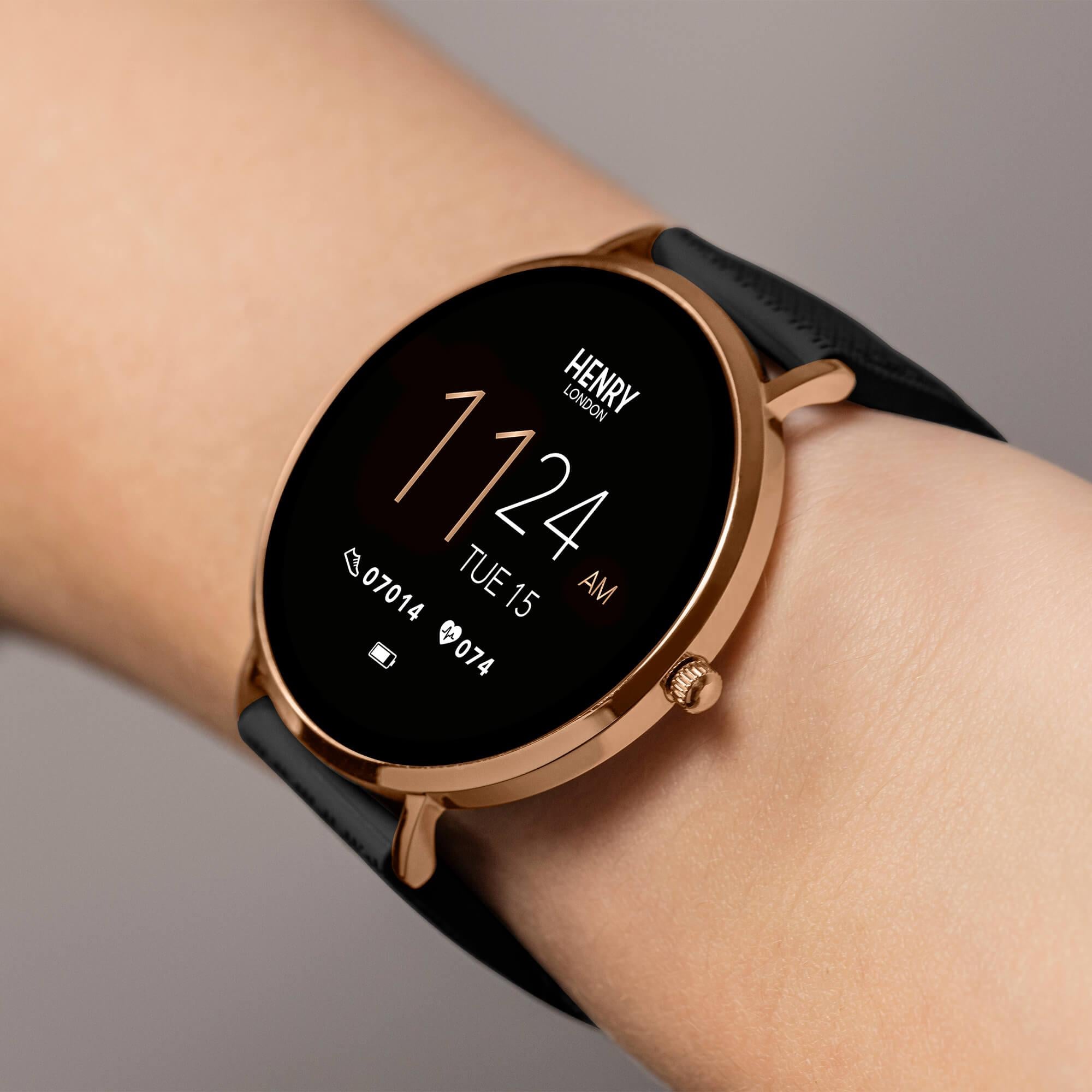 Smart Rose Gold & Black Silicone Strap Watch