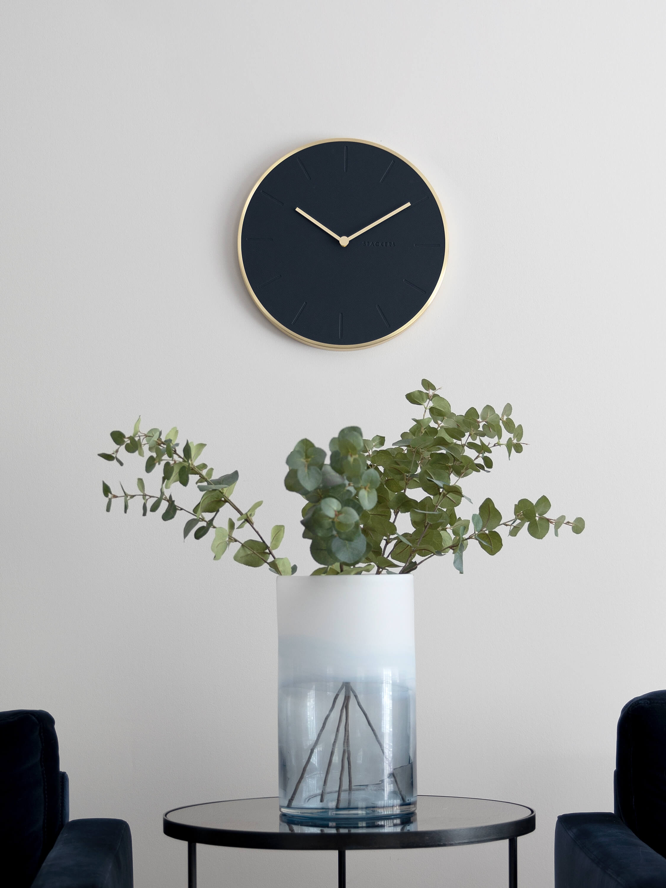 Navy & Brushed Gold PU Wall Clock