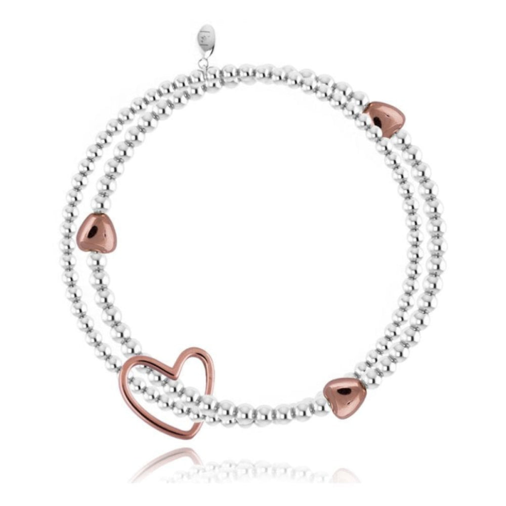 LILA - Bracelet - Silver And Rose Gold Heart Double Strand Bracelet With Rose Gold Linking Heart
