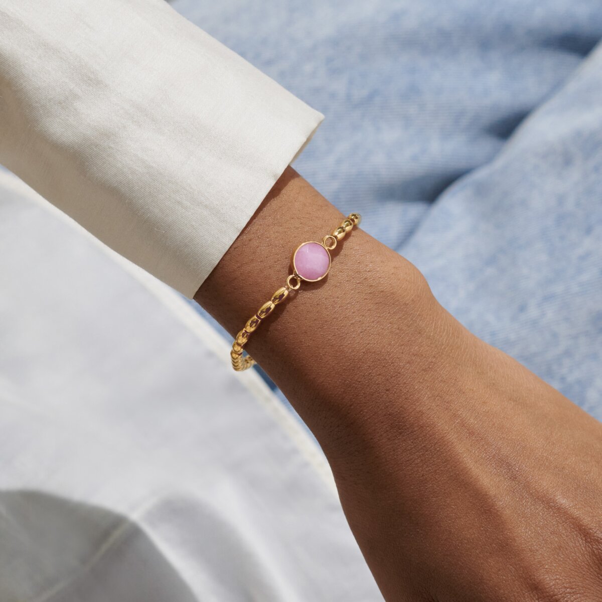 Serenity Stones Pink Jade Gold Plated Bracelet