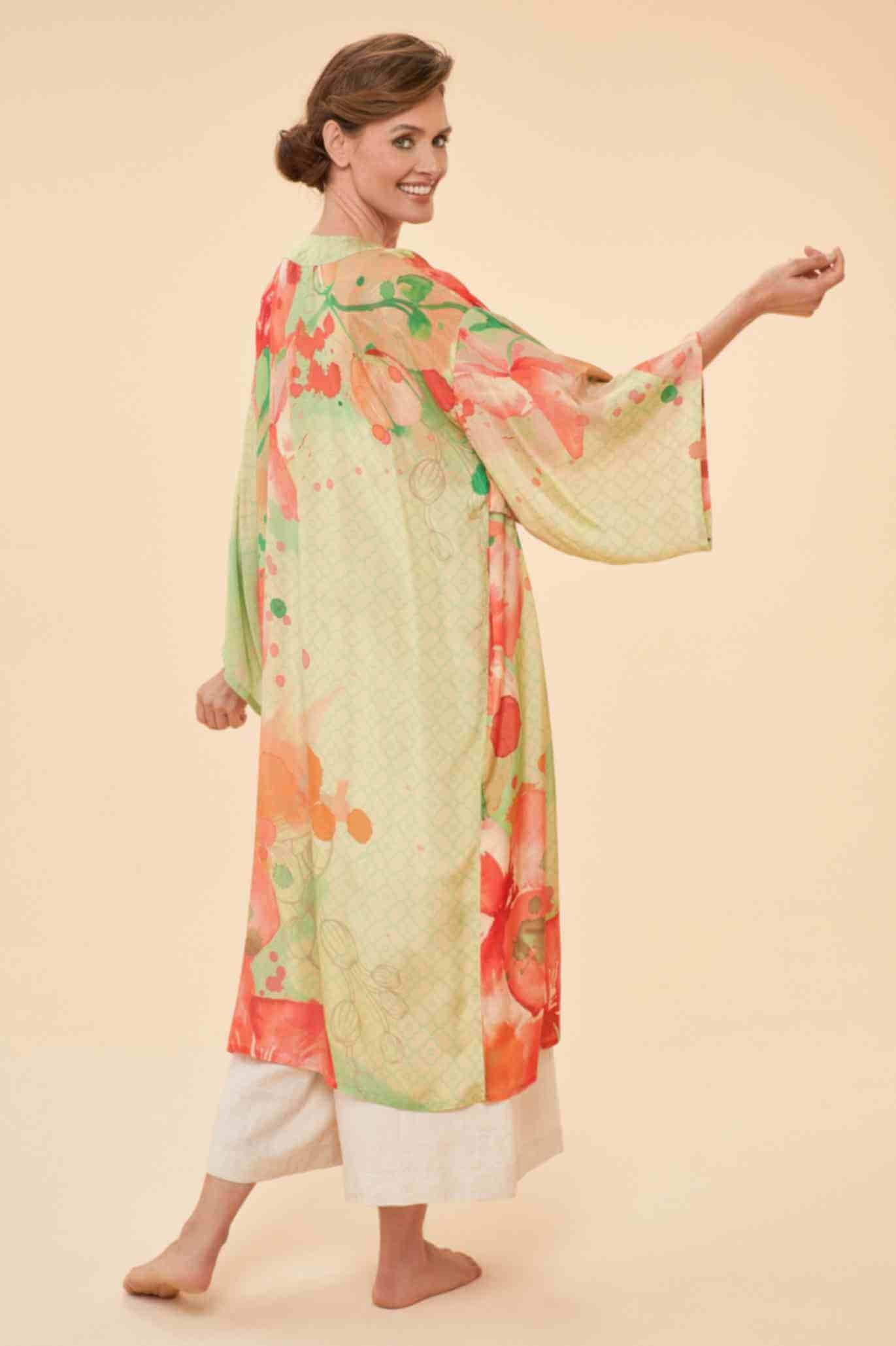 Watercolour Orchids Kimono Gown- Light Green