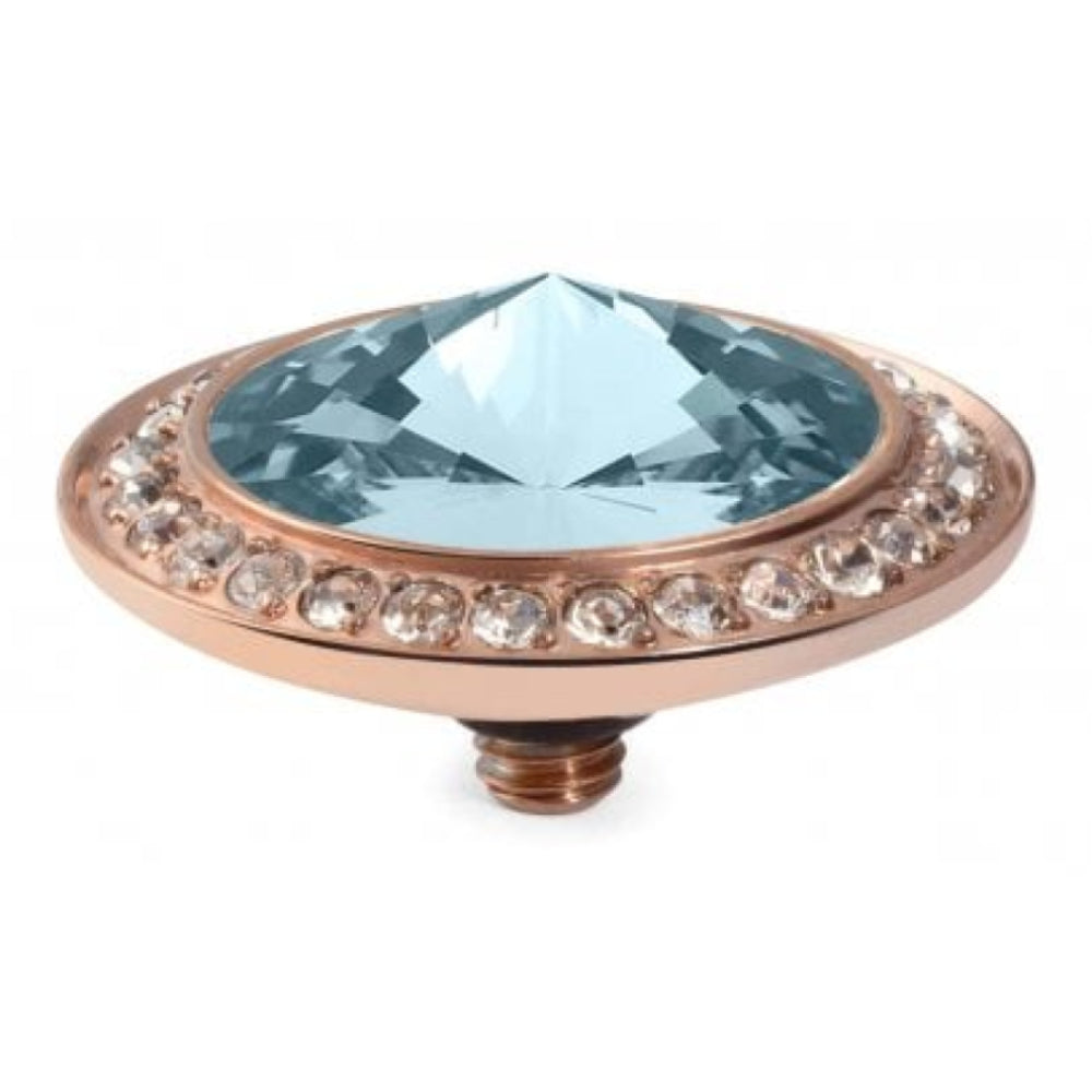 Famosa Rose Gold 16mm Tondo Deluxe Ring Top Aquamarine