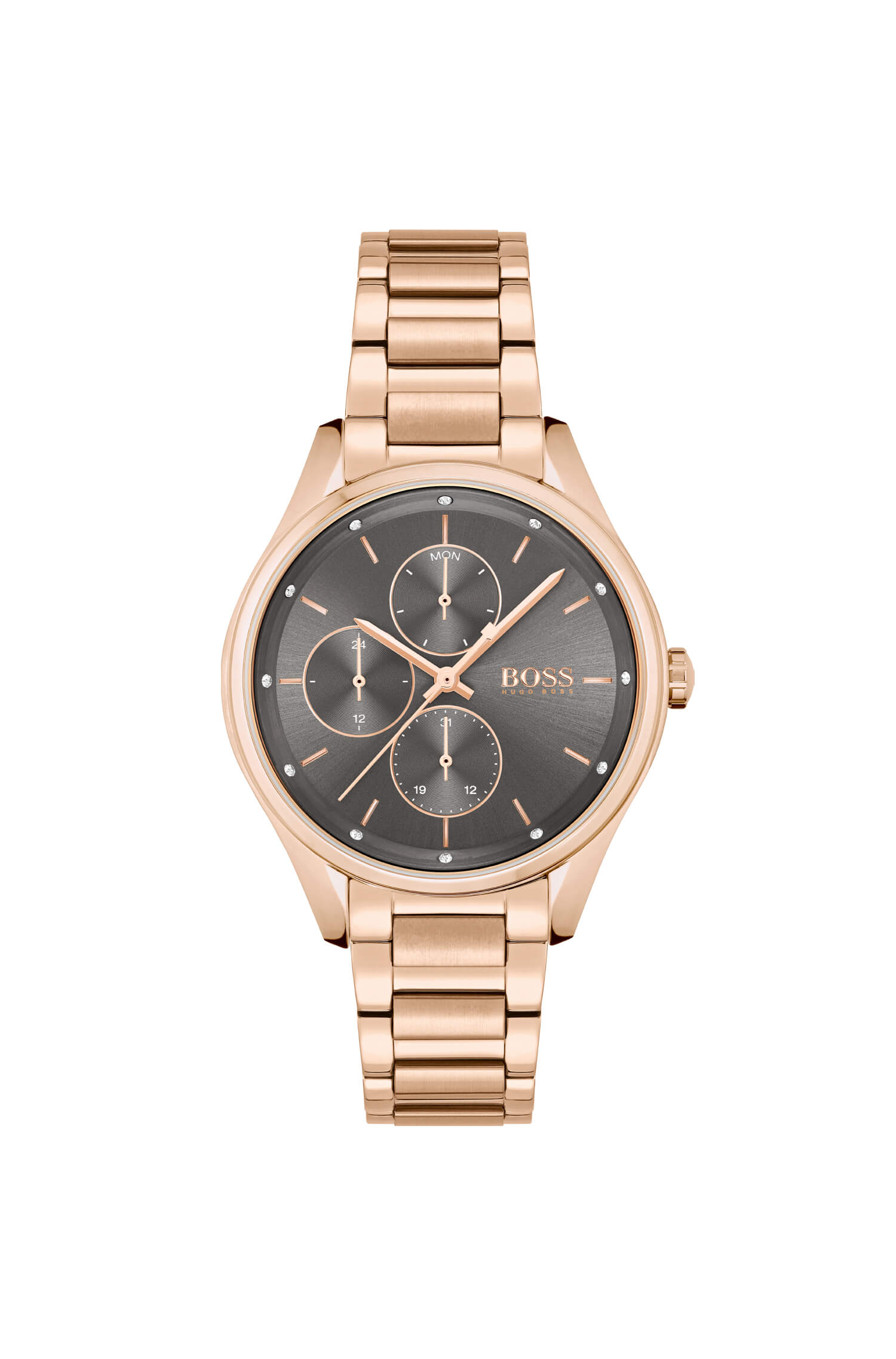 Grand Course Rose Gold Grey Multifunctional Dial Ladies Watch