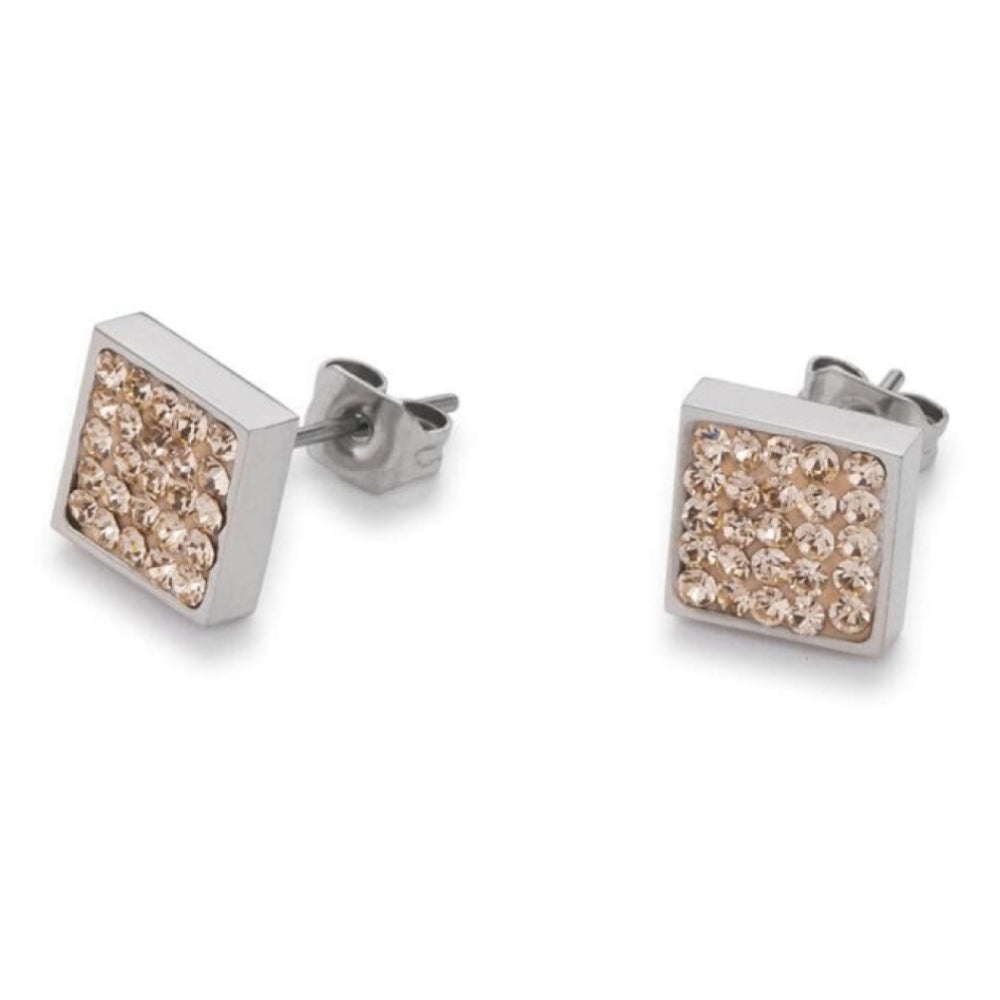 Square Earrings with Stickpin & Peach Swarovski Crystals