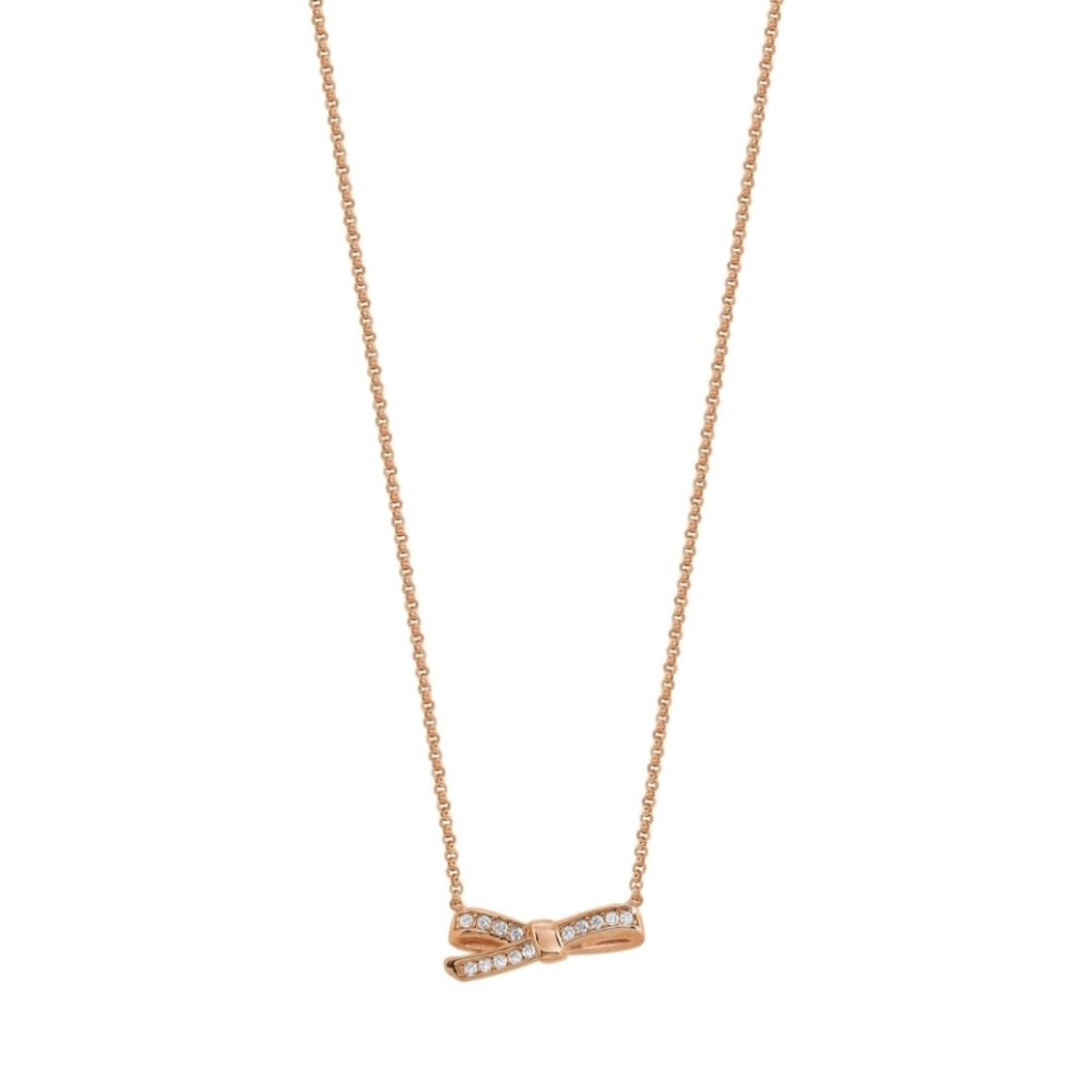 Rose Gold Plated Sterling Silver BOW With Cubic Zirconia Long Necklace