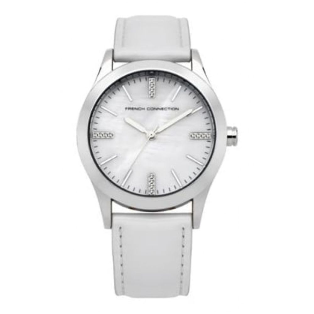 Ladies Quartz Wristwatch With White Leather Strap