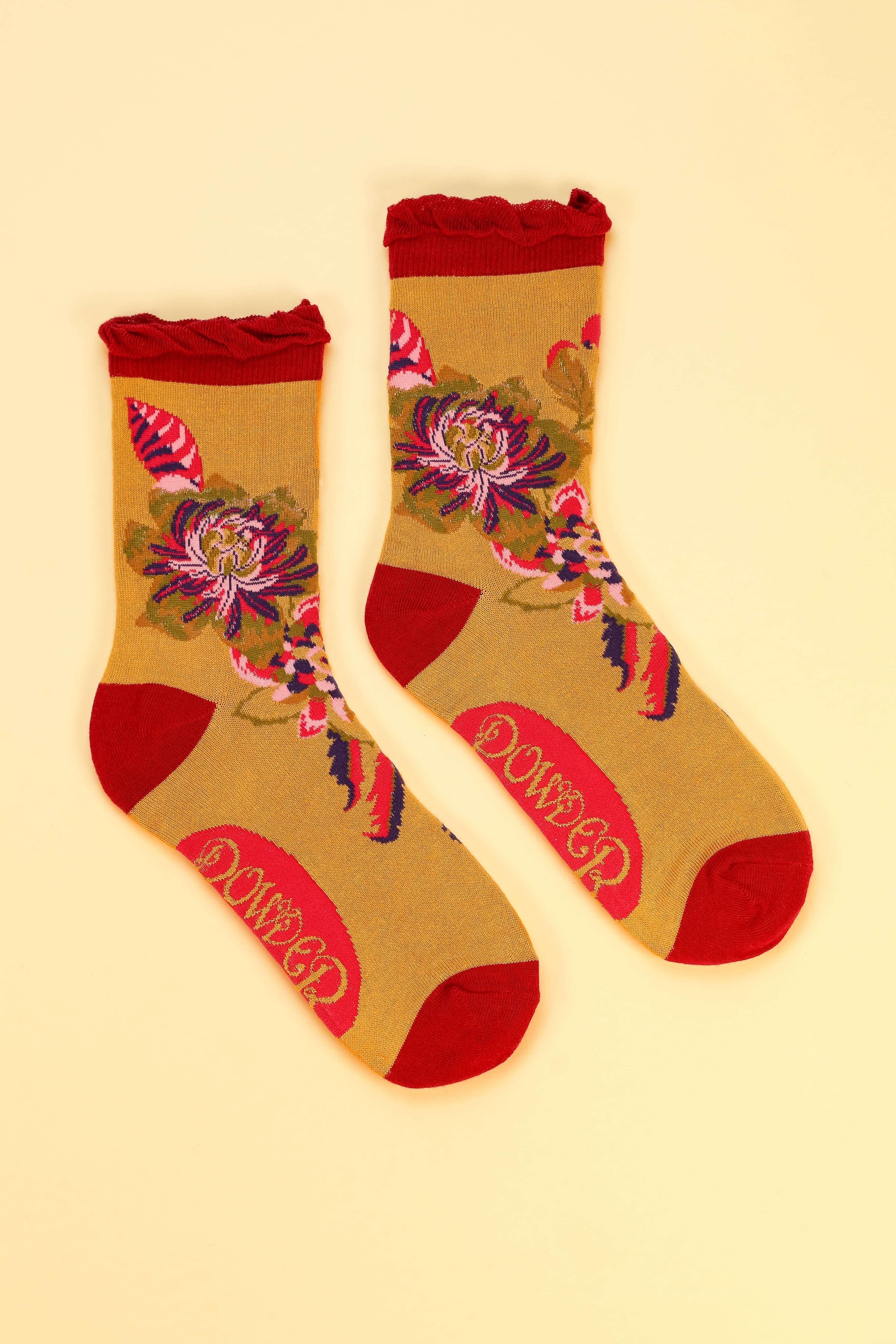 Fantasy Floral Ankle Socks - Mustard