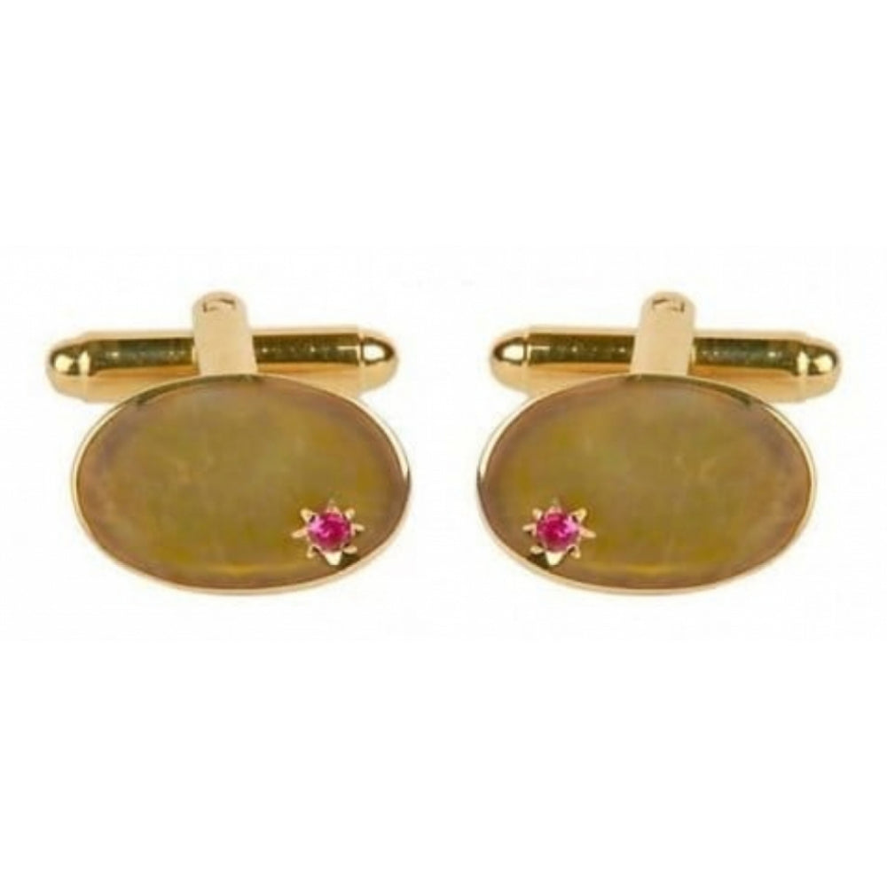 Gold Plated Oval Cufflinks With Ruby