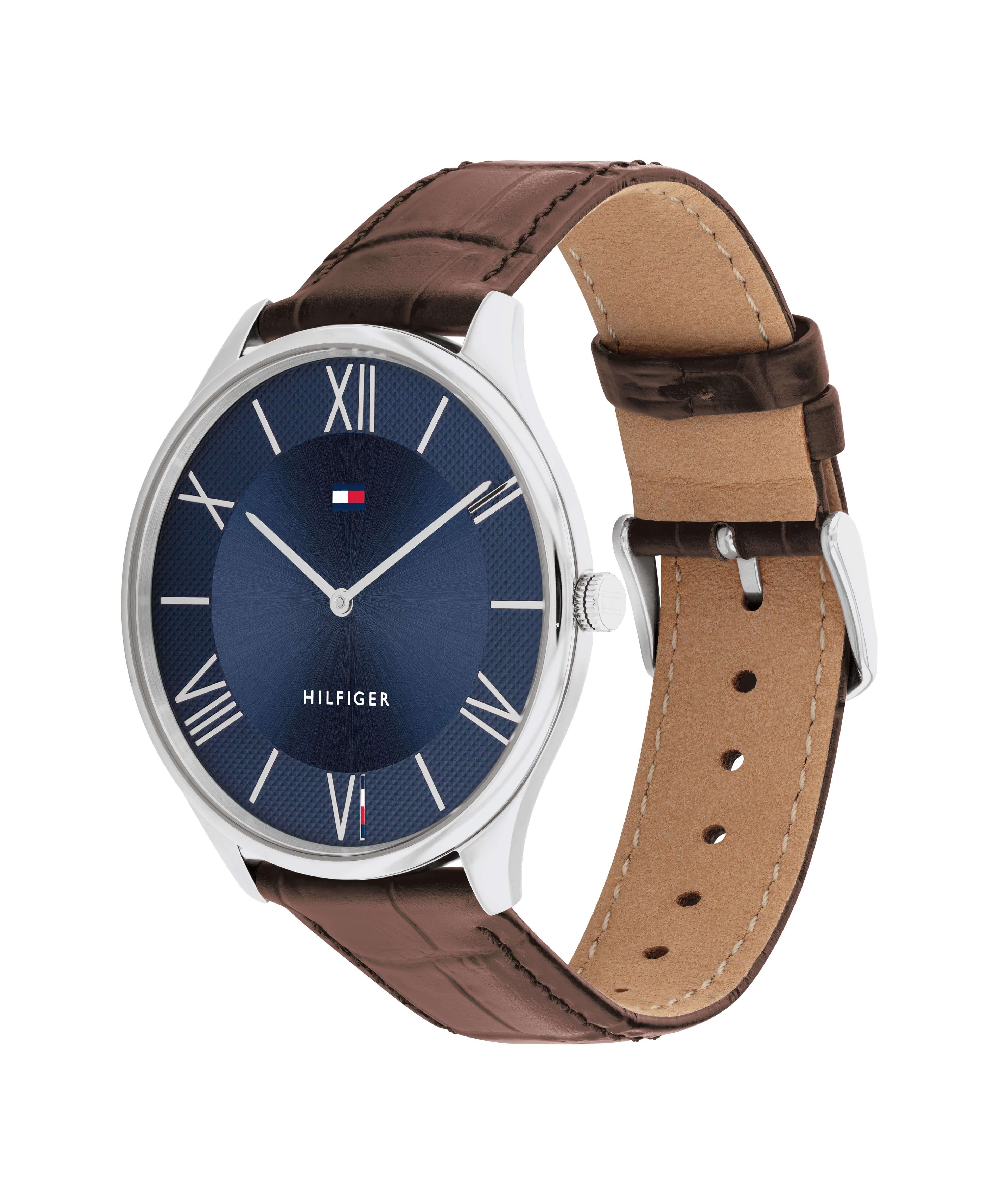 Blue Dial Brown Leather Strap Gents Watch