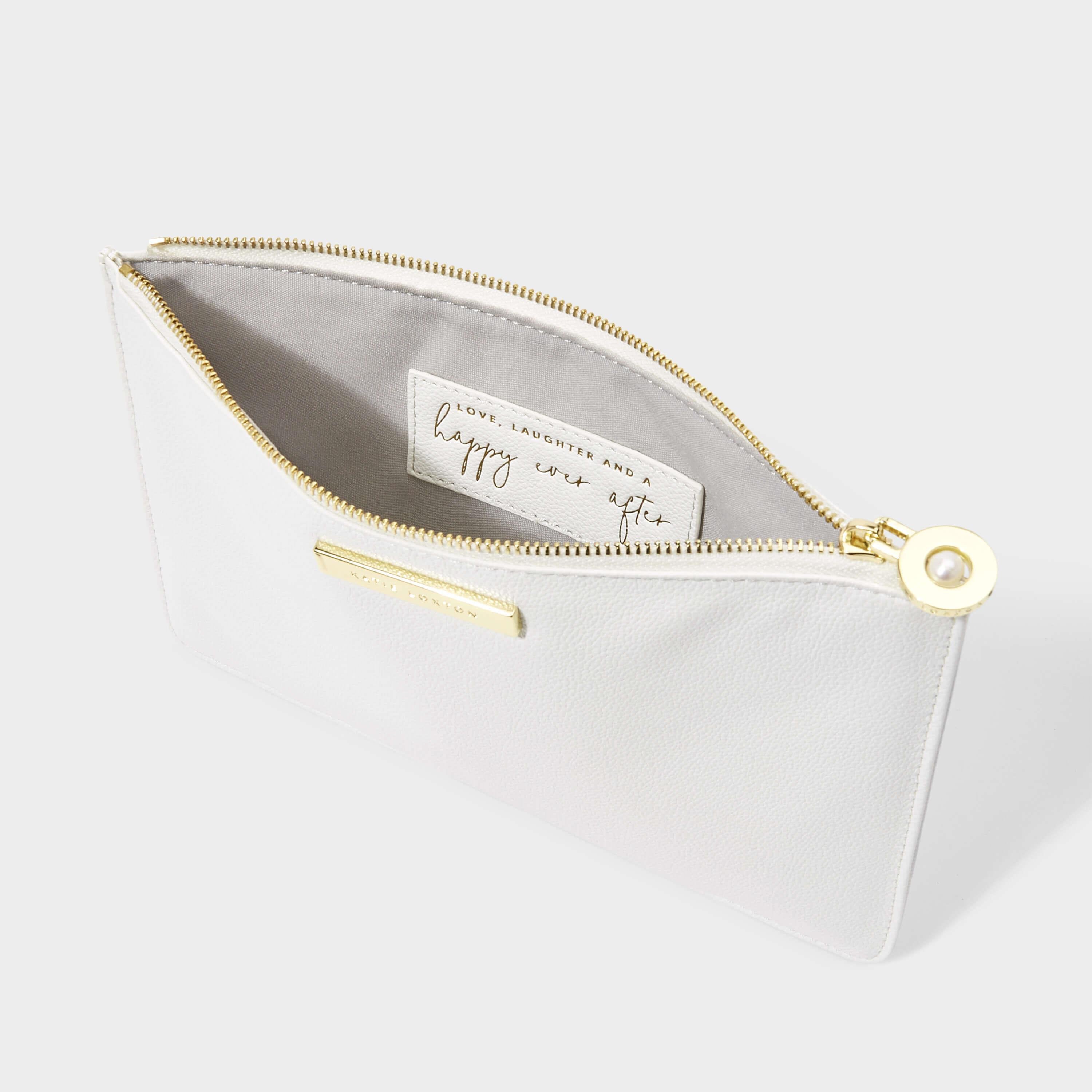 Bridal Semi-Precious Stone Pouch | Love, Laughter And A Happy Ever After | White/ Pearl 16 X 24 X 1.5cm
