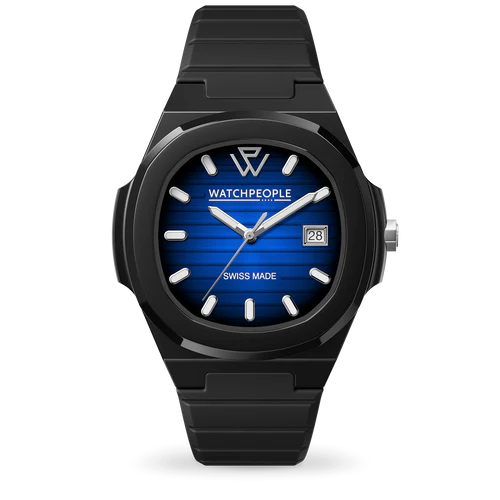 WP7 Solid Sili Black Strap Black Blue Radial Watch