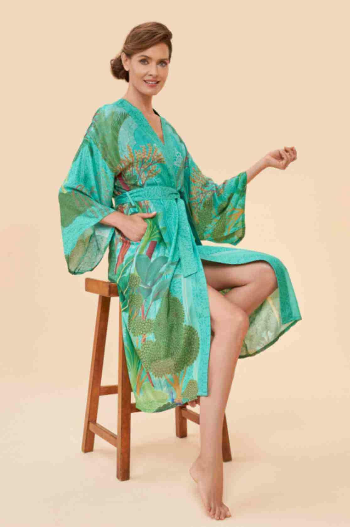 Secret Paradise Kimono Gown- Aqua