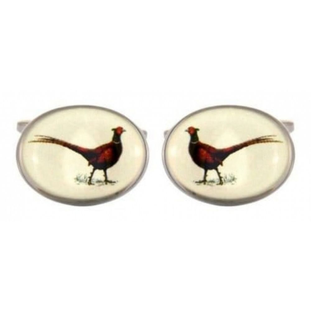 Rhodium Plated Pheasant Cufflinks