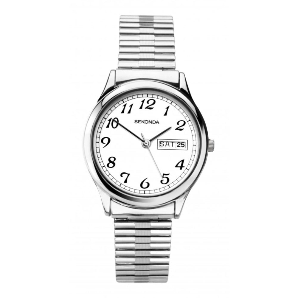 Stainless Steel Expander Bracelet Strap & Case With White Dial Gents Watch