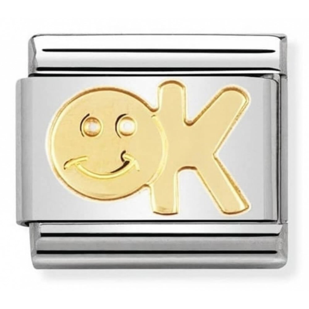 Classic OK Writing In Stainless Steel With 18k Gold Charm