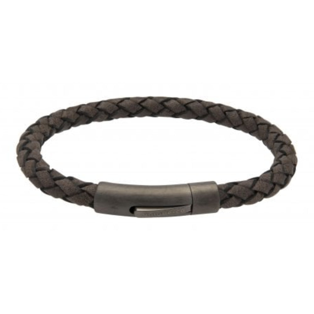 Moro Leather Bracelet Bl Edge With Matte/Gunmetal Ip Steel Clasp