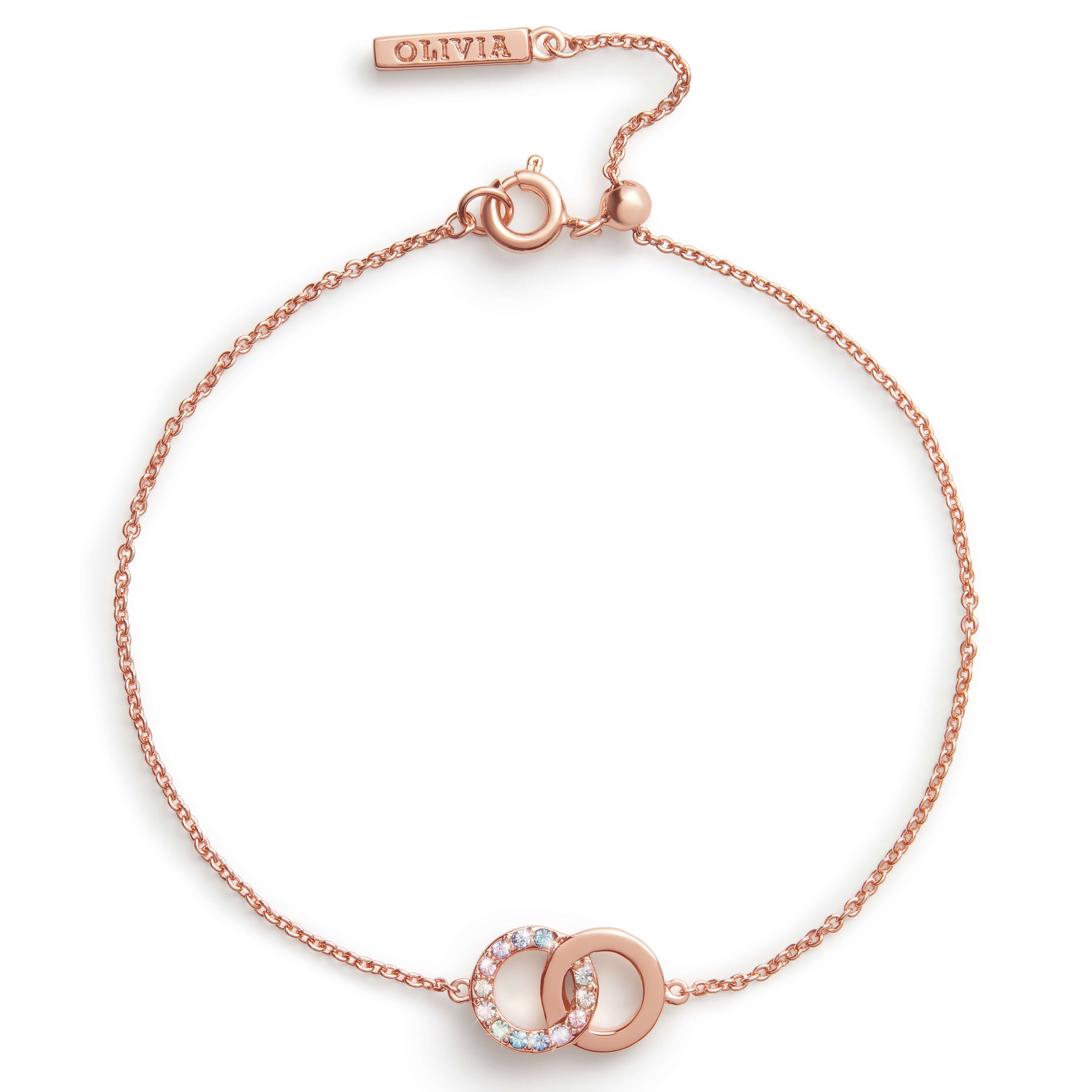 Bejewelled Rainbow Classic 18K Rose Gold Plating Interlink Chain Bracelet