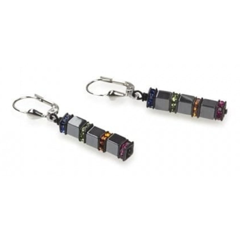 Ladies Hematite Multicoloured Swarovski Elements Rhinstone Pierced Drop Earrings