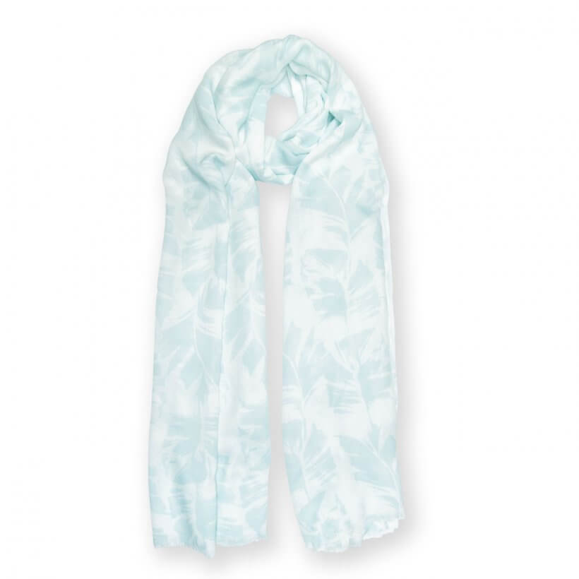 Printed Scarf | Palm Leaf Print | White And Green