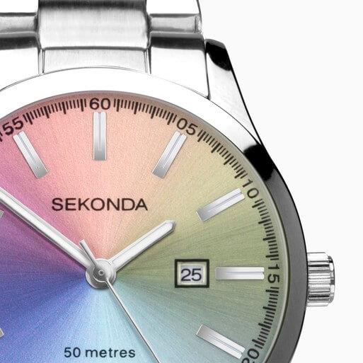 Taylor Rainbow Dial With Silver Case & SS Bracelet Strap Ladies Watch