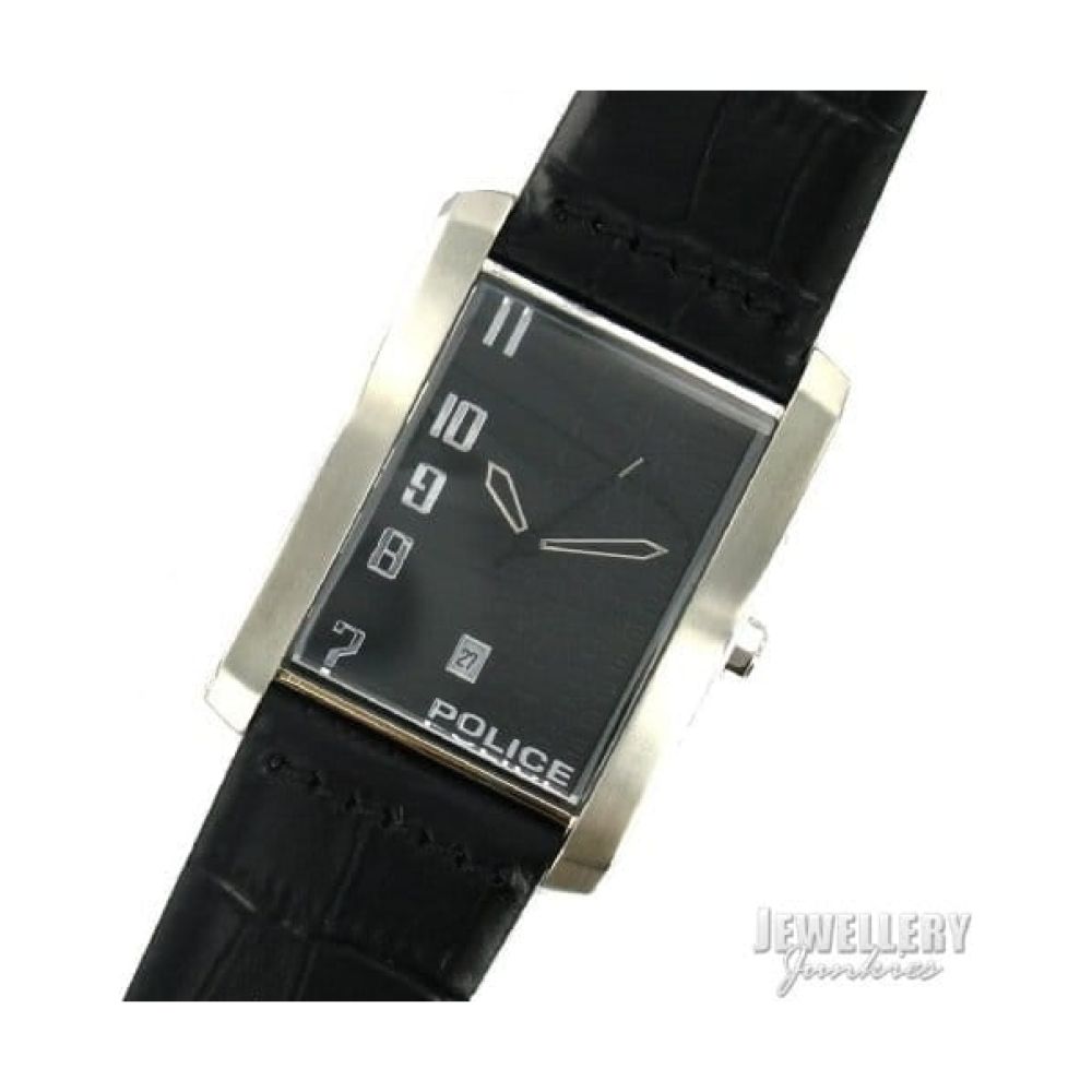 Gents Black Leather Croc Adjustable Strap Watch