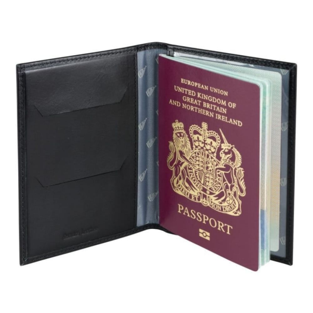 Leather Passport holder with Yacht lining -Black