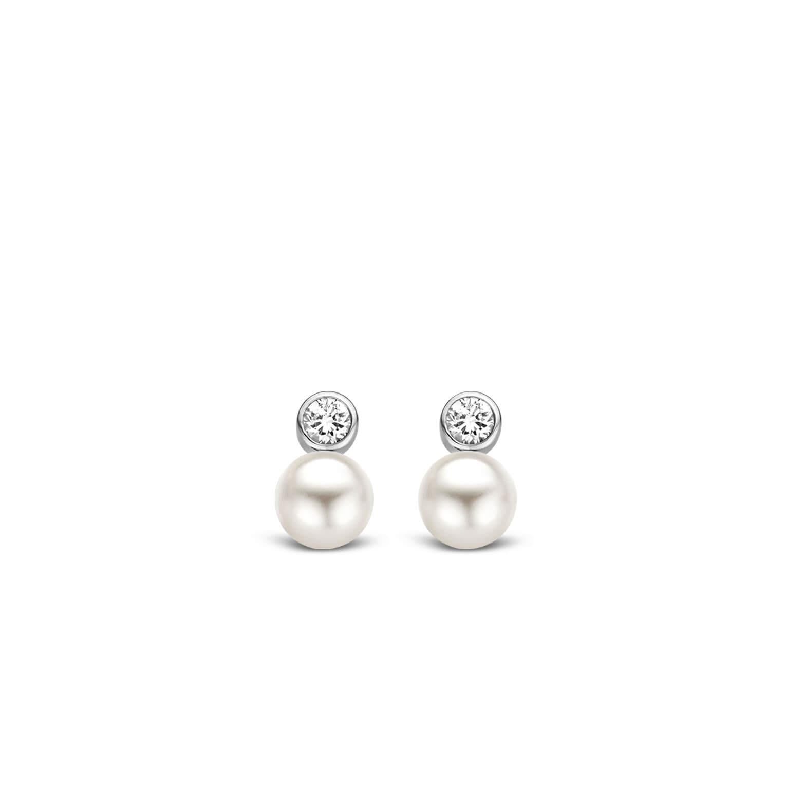 White Pearl & CZ Stud Earrings