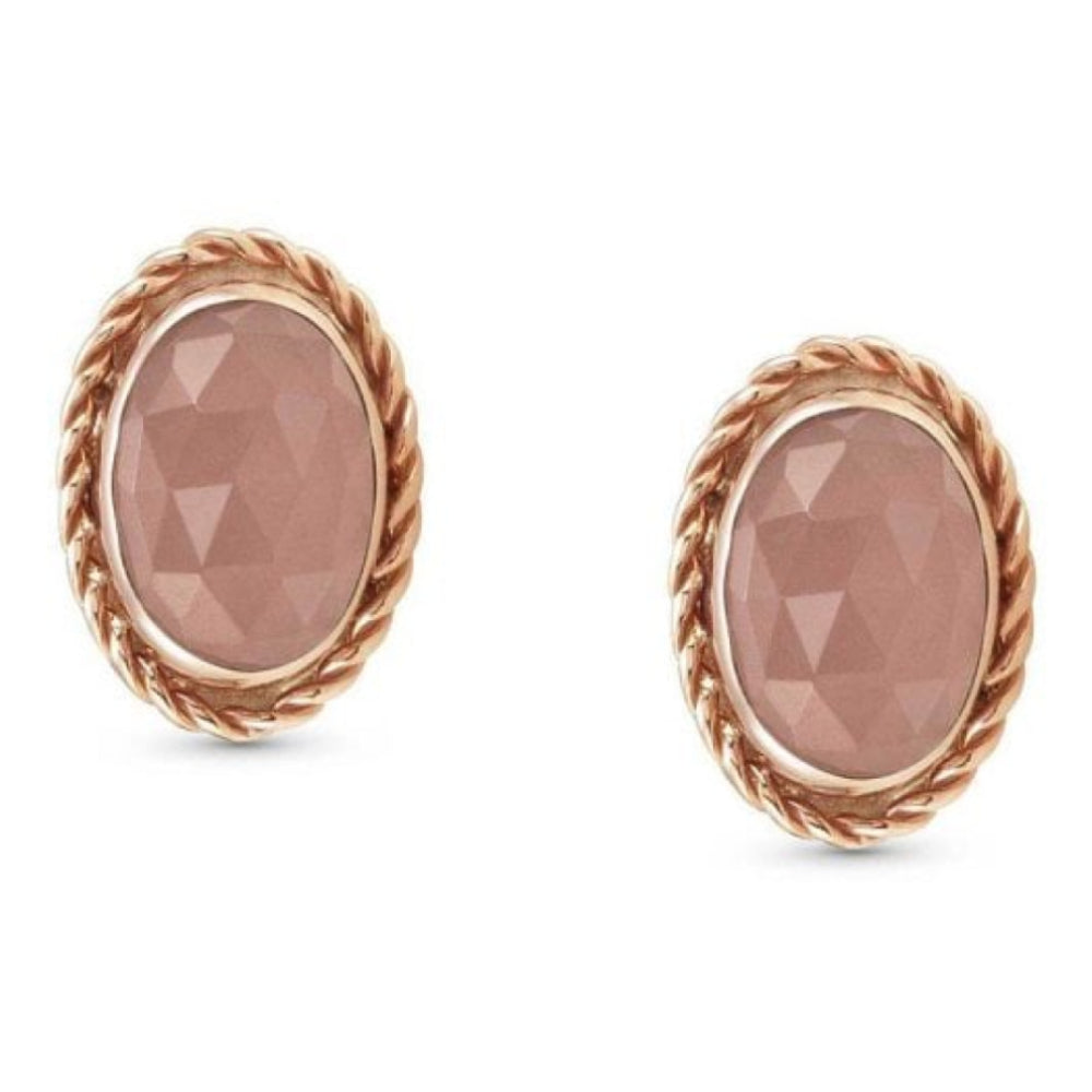Rose Gold Plated With Apricot Chalcedony Setting Oval Earrings