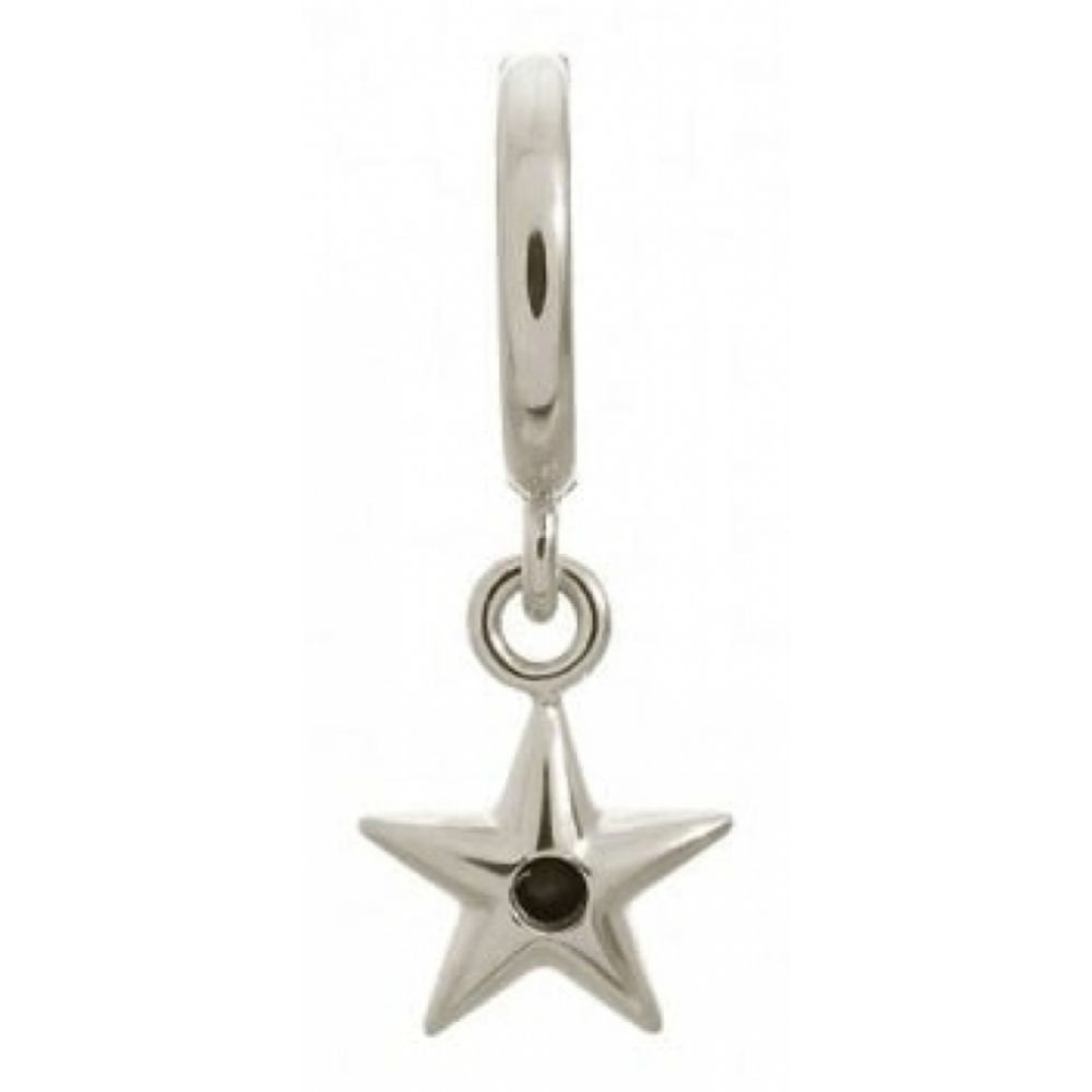 Sterling Silver Star With Black Crystal Charm