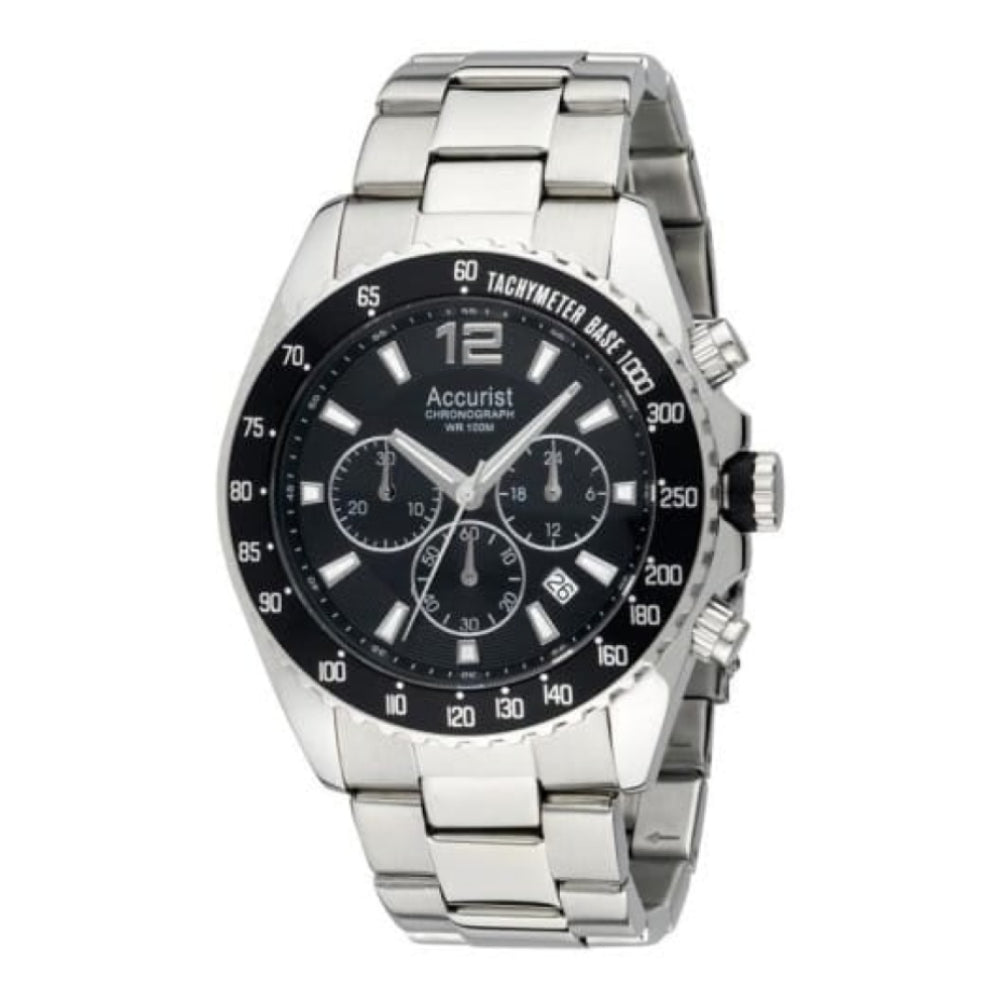 Gents Stainless Steel Black Chronograph Dial & Tachymeter Watch