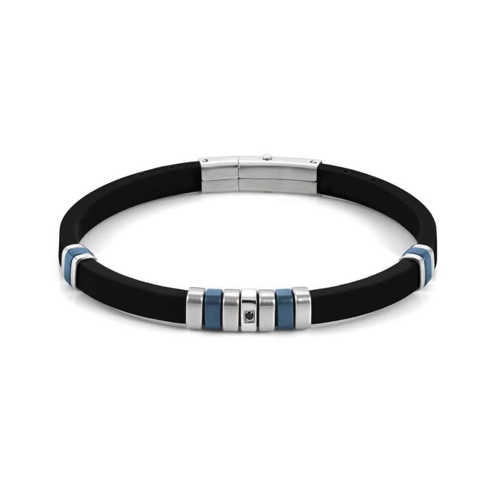 City Blue PVD, Stainless Steel & Rubber With Black CZ Bracelet
