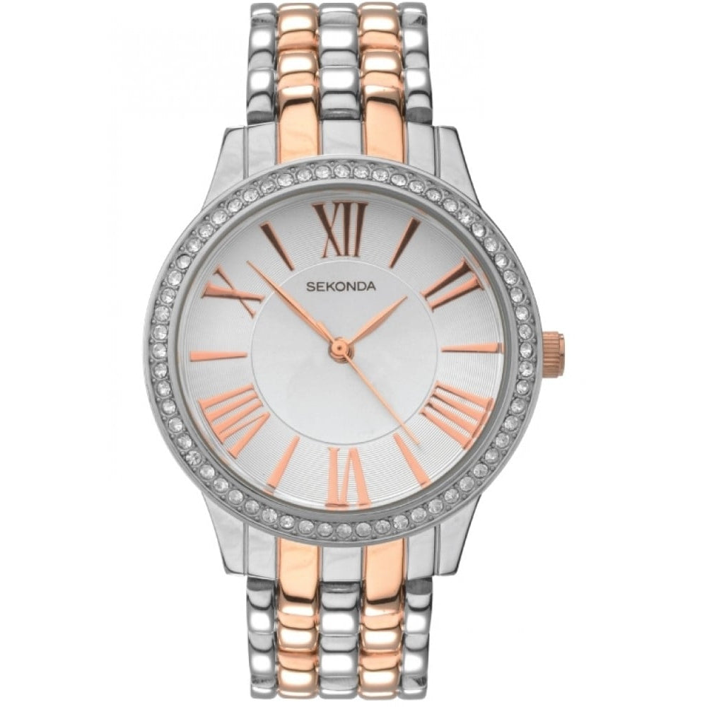 Rose Gold Plated And Stainless Steel Combination Ladies Wristwatch