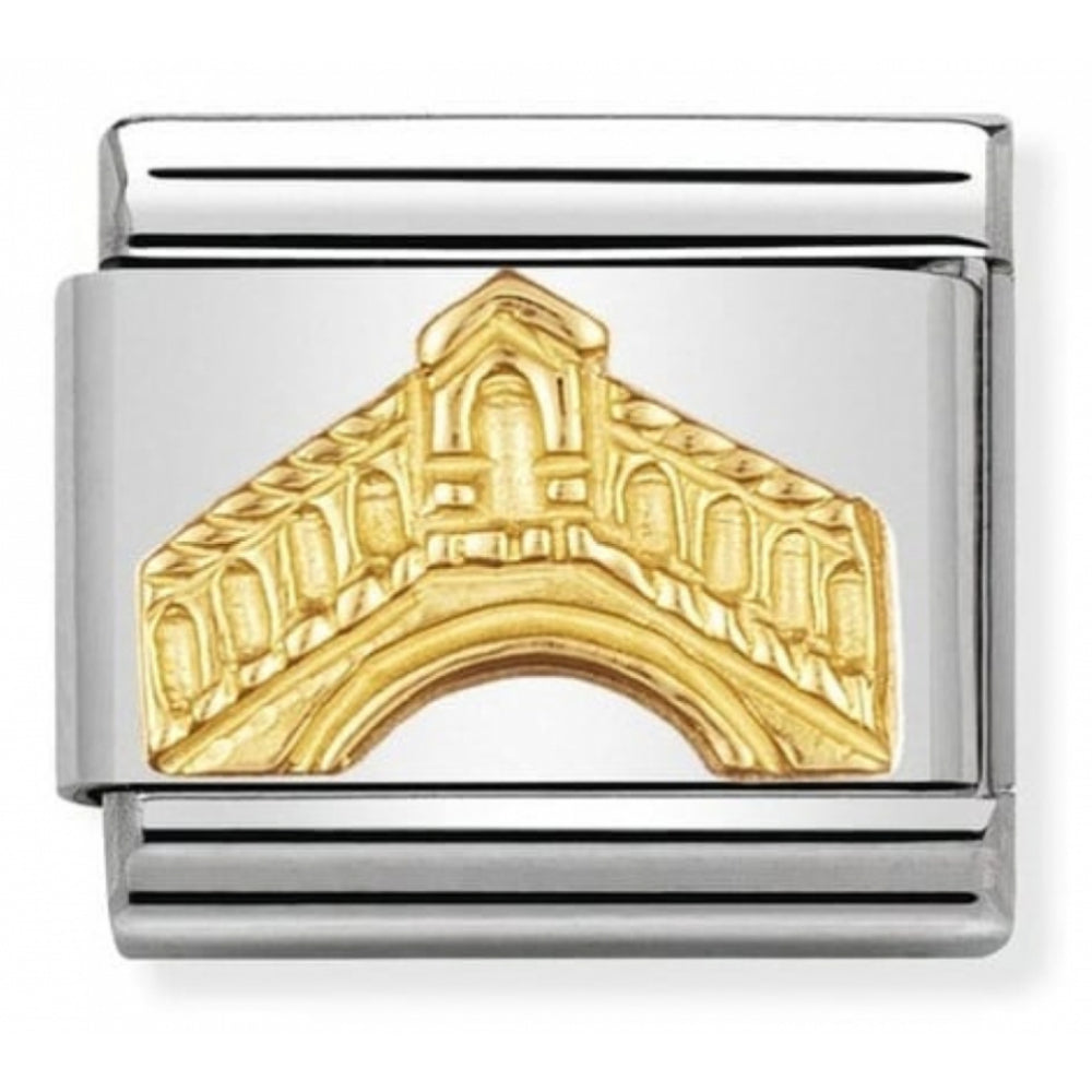 Classic Rialto Bridge In Stainless Steel With 18k Gold Charm