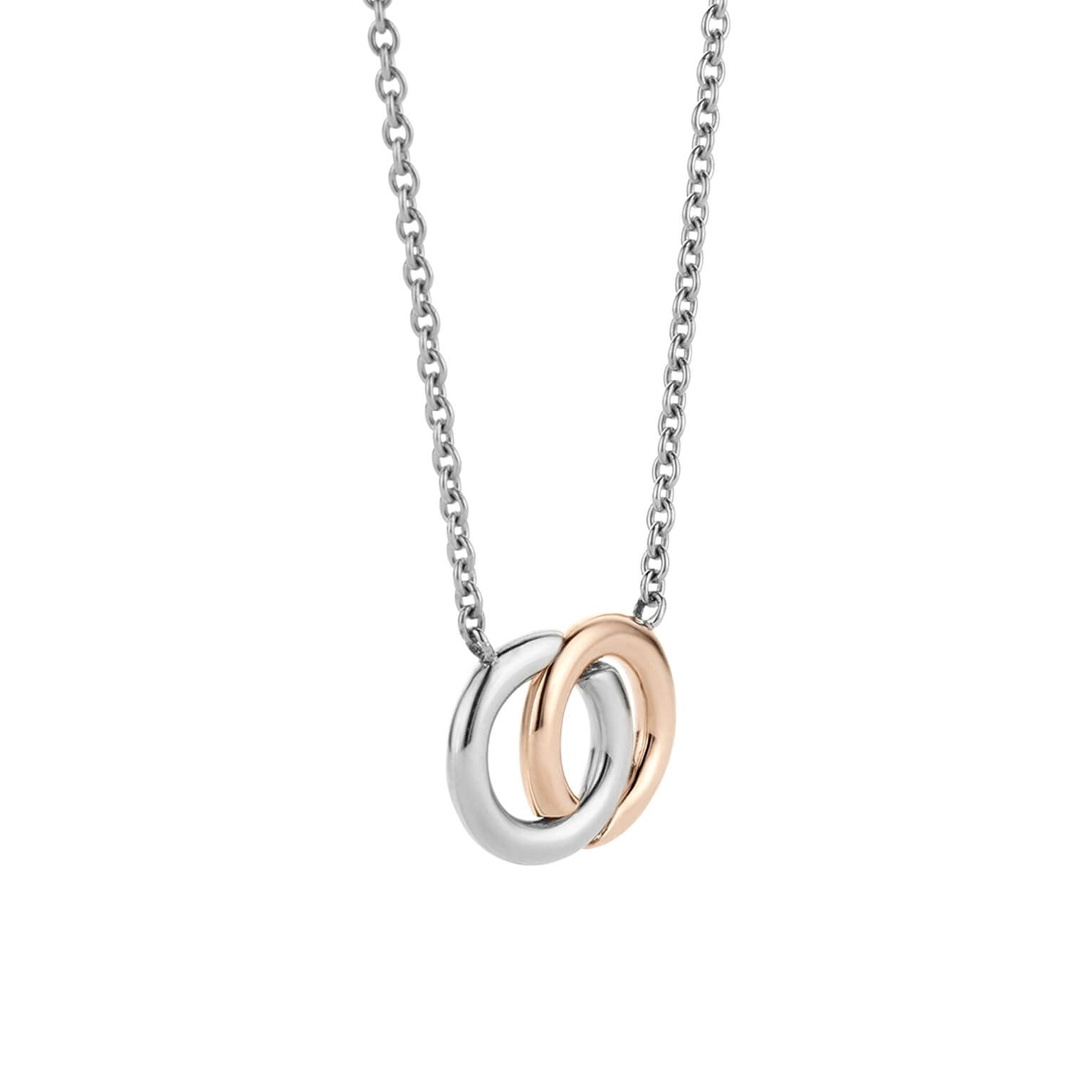 Silver & Rose Gold Tone Entwined Circles Chain Necklace